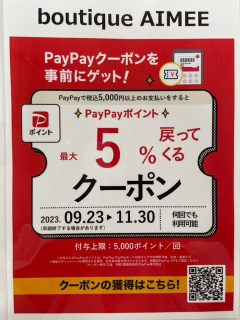 PayPay５％戻ってくるクーポン11/30まで
